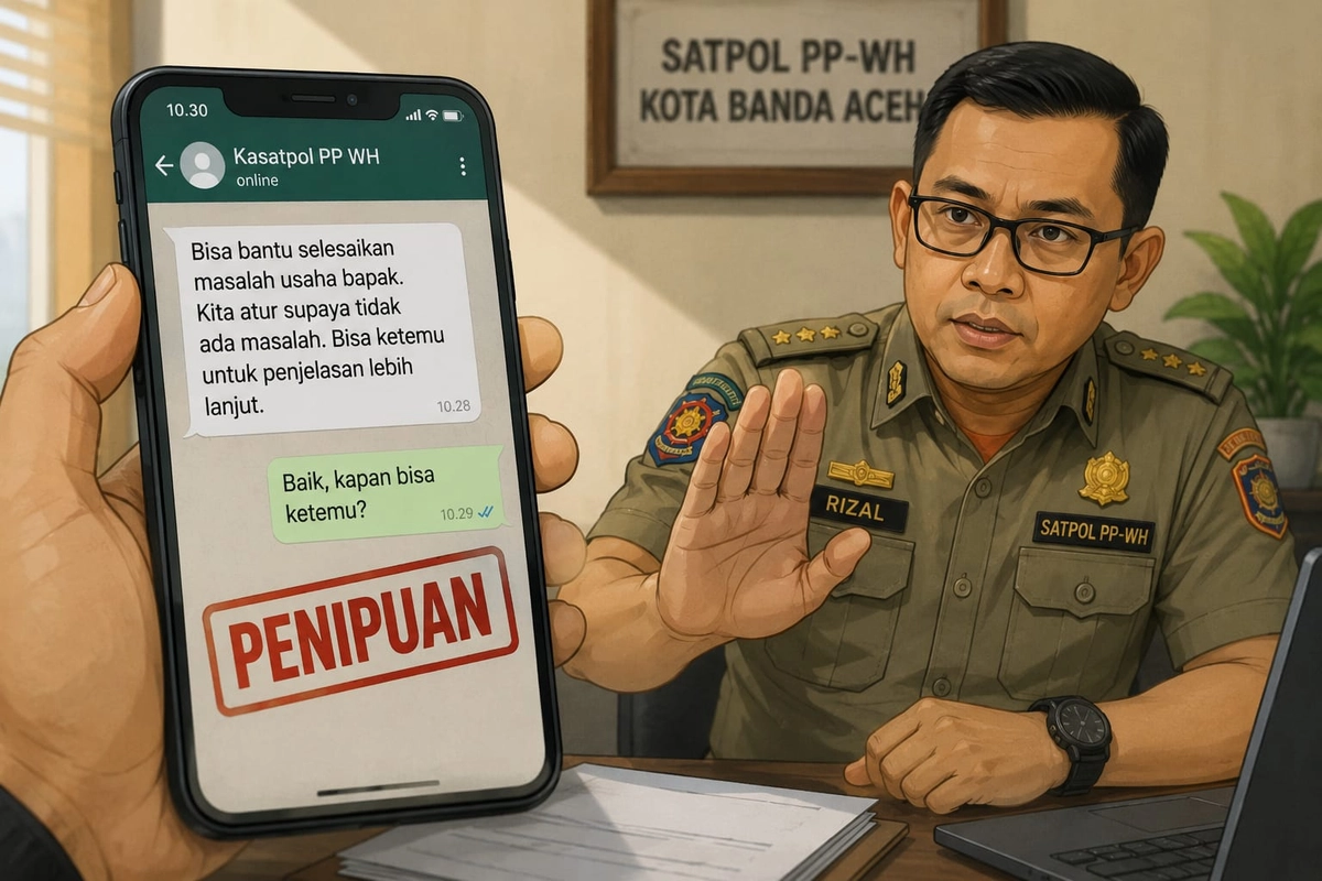 Waspadai Penipuan Kasatpol PP WH Banda Aceh lewat WhatsApp","PublicImpact":80,"Credibility":85,"Urgency":80,"Evidence":70,"LongTermValue":60,"Education":75,"FinalScore":78,"Summary":"Oknum tidak bertぐ