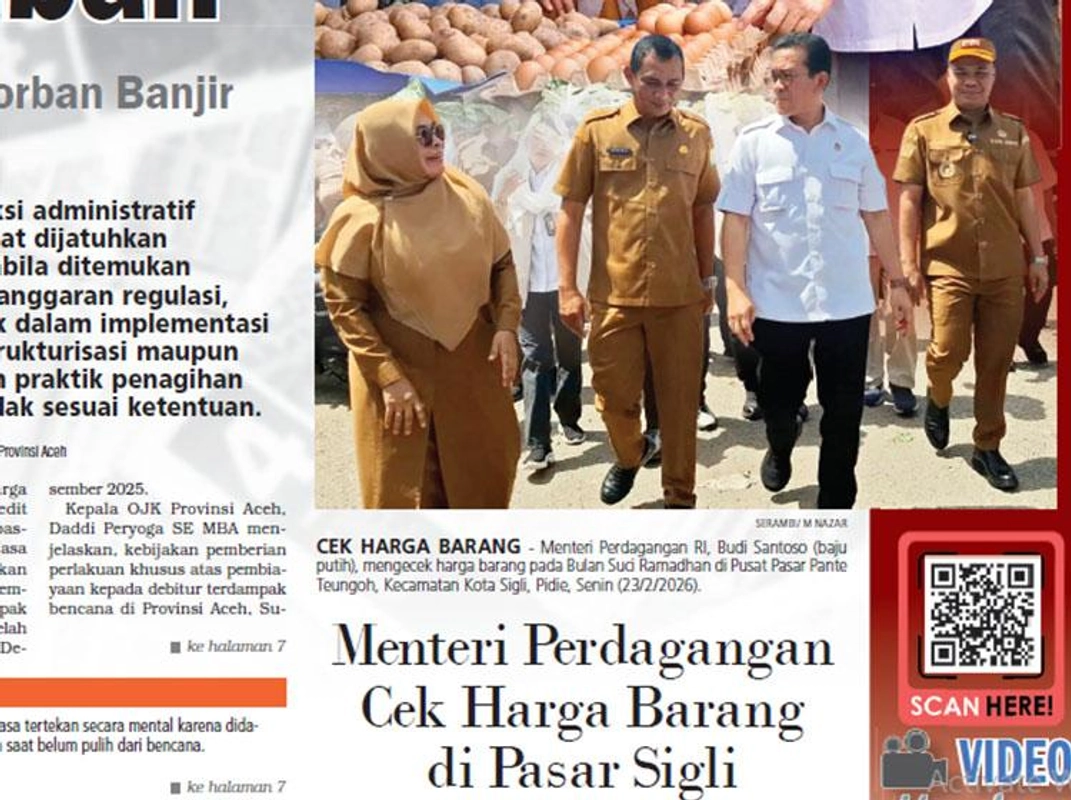Mendag Cek Harga Barang di Pasar Sigli Pasca Banjir Bandang Pidie