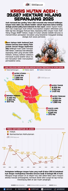 39.687 Hektare Hutan Aceh Hilang Sepanjang 2025, Dampak Ekologi Mengancam
