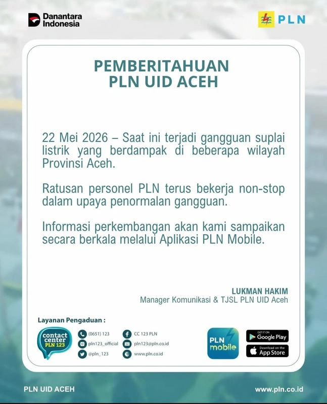 Warga Aceh Khawatir, Listrik Padam di Beberapa Wilayah","PublicImpact":8,"Credibility":9,"Urgency":8,"Evidence":7,"LongTermValue":5,"Education":6,"FinalScore":77,"Summary":"Gangguan listrik menyebarke